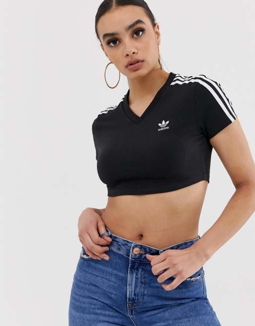 Adidas originals adicolor three stripe cropped top in black new arrivals
