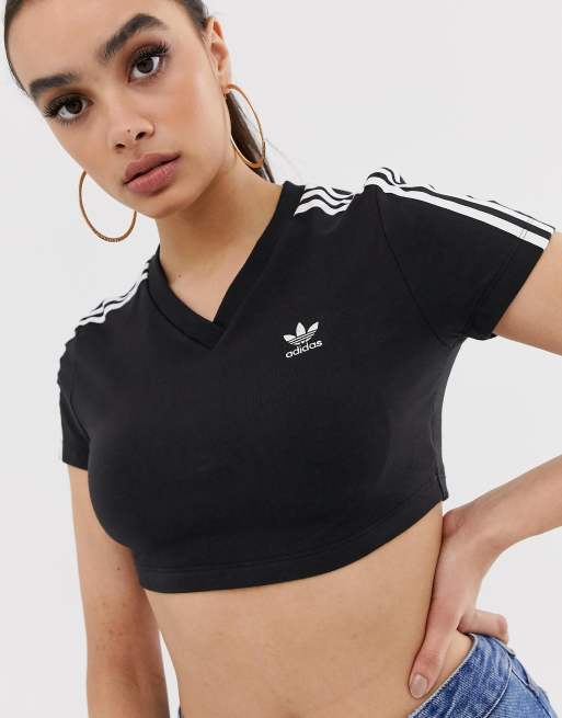 Adidas originals adicolor three stripe cropped top in black deals