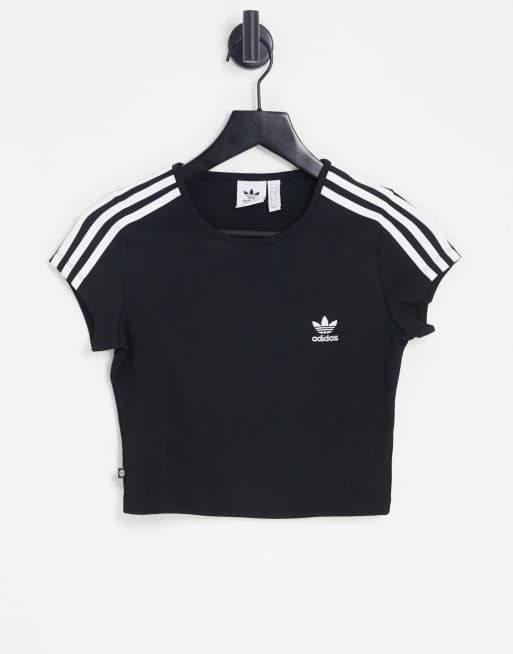 Adidas originals adicolor three stripe cropped top in black 2025
