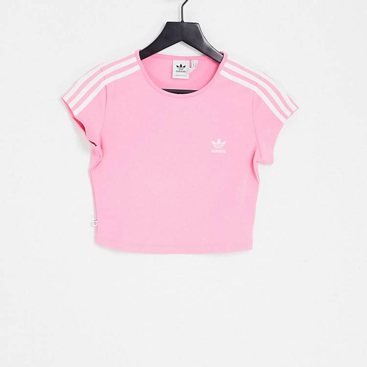 adidas Originals adicolor three stripe cropped t-shirt in bliss pink | ASOS
