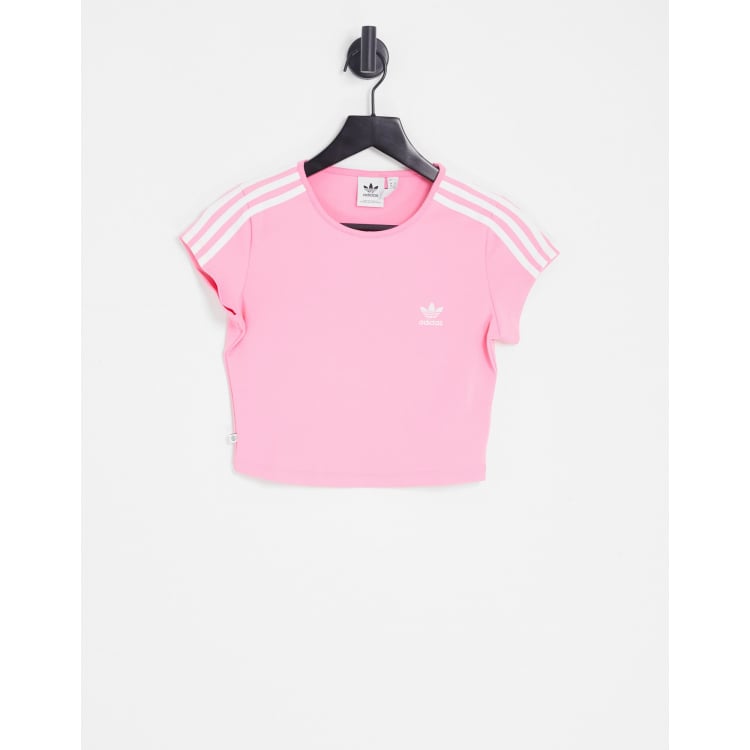 in Originals pink cropped t-shirt bliss three stripe adidas | adicolor ASOS