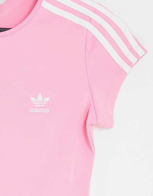 adidas Originals adicolor three stripe cropped t-shirt in bliss pink