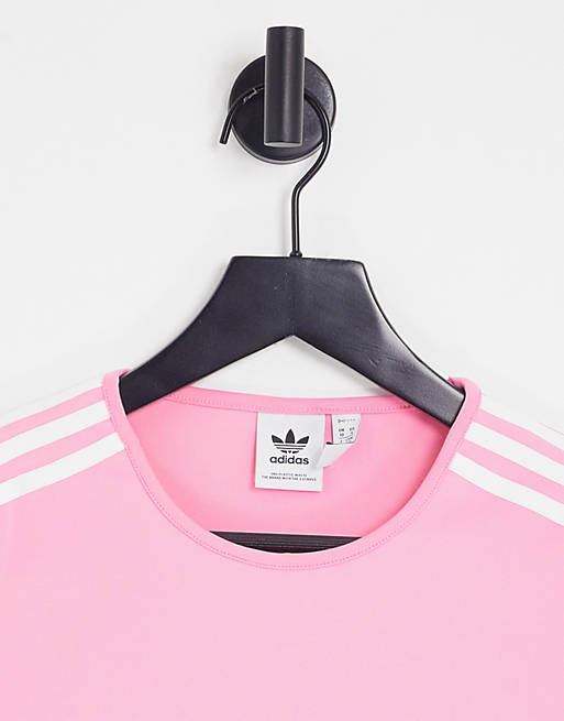 adidas Originals adicolor three stripe cropped t-shirt in bliss pink | ASOS