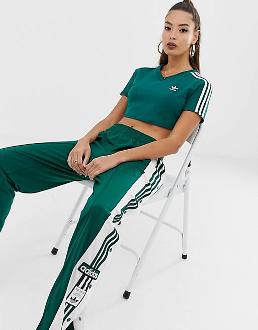 adidas Originals adicolor three stripe cropped t-shirt in green | ASOS