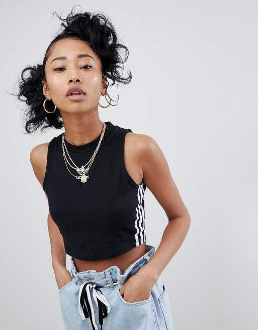Adidas originals adicolor three stripe cropped top in black online
