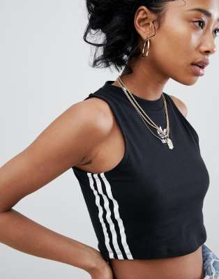 adidas originals adicolor three stripe cropped tank in white