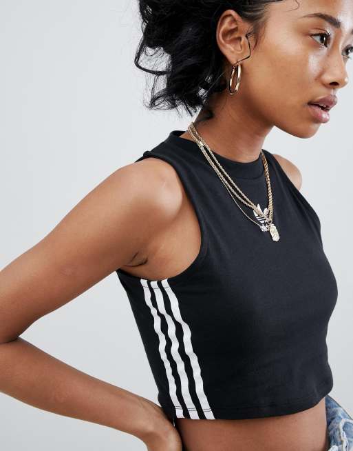 Adidas originals adicolor three stripe cropped top in black 2025