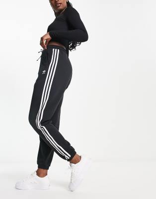 adidas originals adicolor three stripe cuffed joggers in black