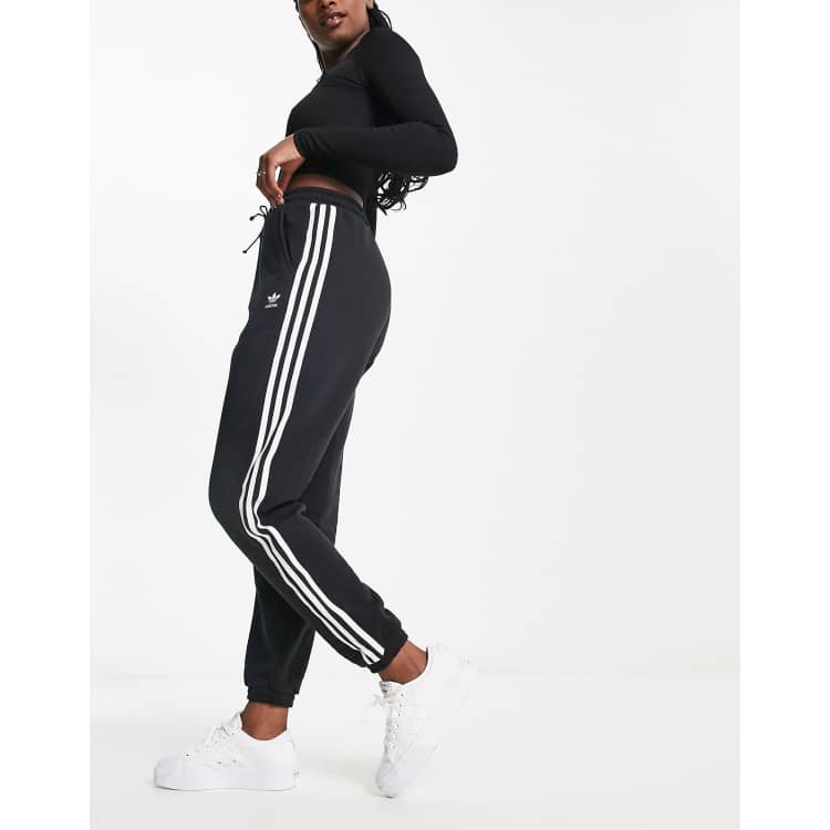 adidas Originals adicolor three stripe cuffed joggers in black