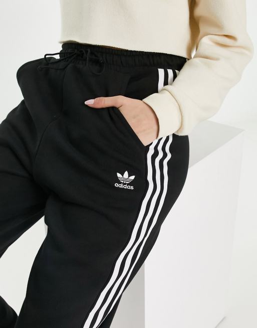 Adidas originals adicolor three stripe cuffed joggers in black new arrivals