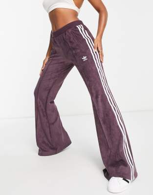 Originals Three Stripe Faux Suede Flared Track Pants In Maroon In Red | ModeSens