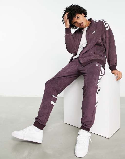 adidas Originals adicolor three stripe faux suede track jacket in