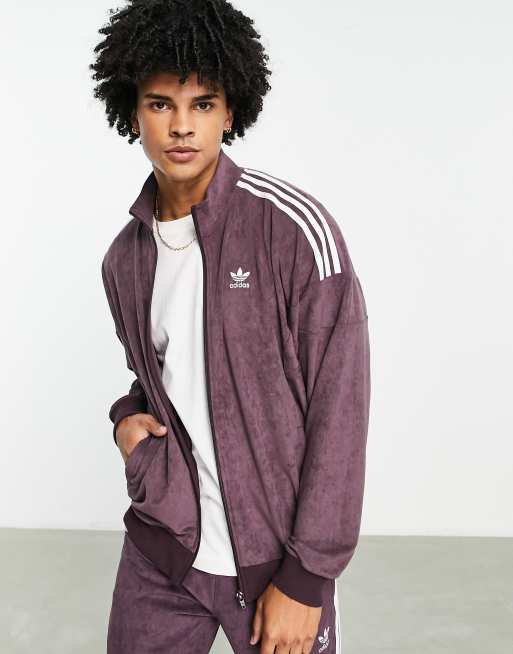 adidas Originals adicolor three stripe faux suede track jacket in