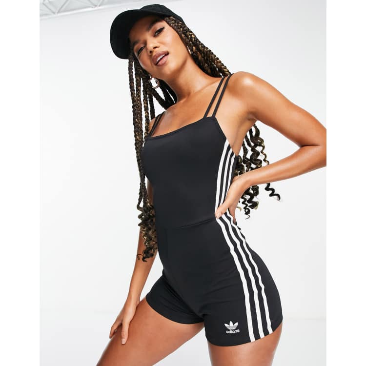 adidas Originals adicolor three stripe fitted playsuit in black ASOS