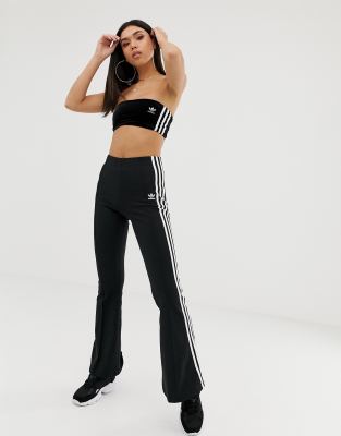 adidas originals three stripe flared track pants in black