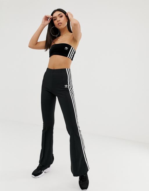 adidas Originals adicolor three stripe flared pants in black