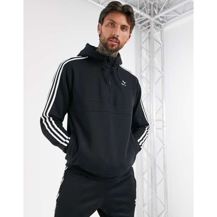 adidas Originals adicolor three stripe half zip hoodie in black ASOS