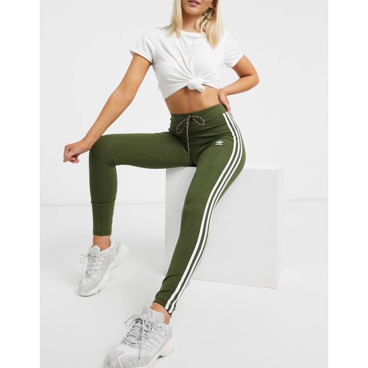 Adidas Originals Adicolor Three Stripe Trefoil Legging In Green - Green In  Collegiate Green