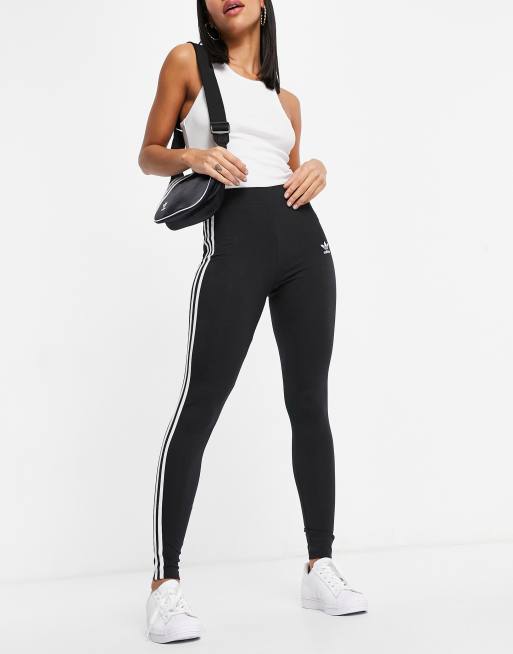 adidas Originals adicolor three stripe high waisted leggings in black