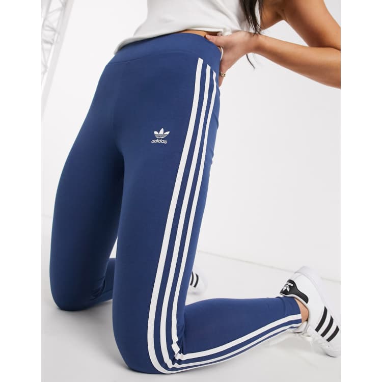 Adidas Originals 3 Stripes Girls Leggings Navy/White Size-S FM3286