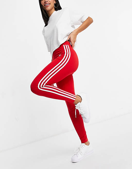 Despertar Rubí paso adidas Originals adicolor three stripe high waisted leggings in red | ASOS
