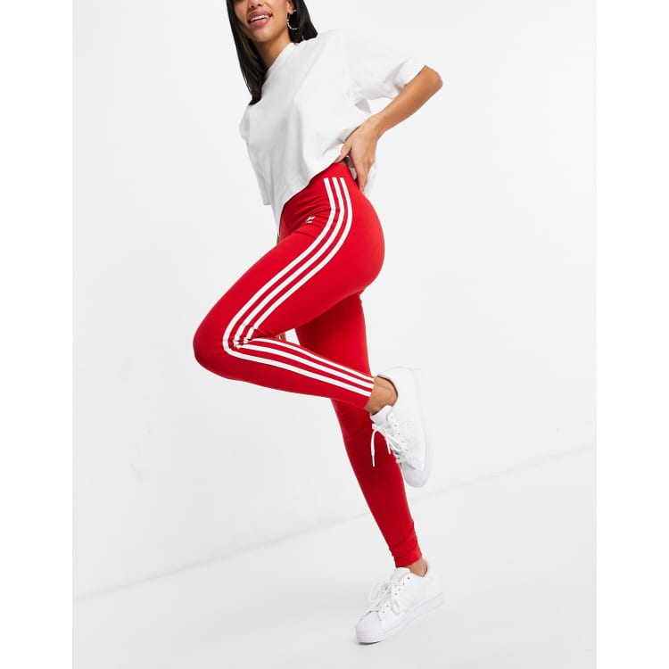 adidas Originals adicolor three stripe high waist leggings in green with  drawstring waist, ASOS