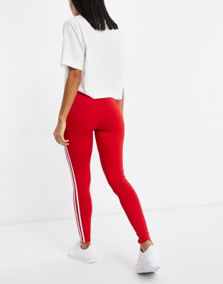 adidas Originals adicolor three stripe high waisted leggings in red