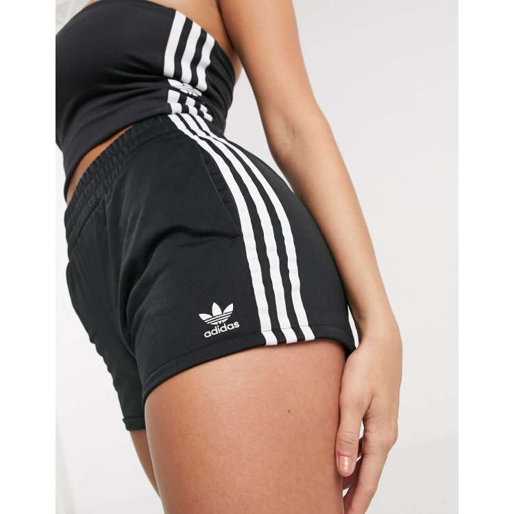 adidas Originals adicolor three stripe high waisted shorts in black