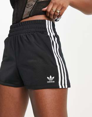 Adidas training 3 stripe recycled best sale cotton high waisted shorts in black