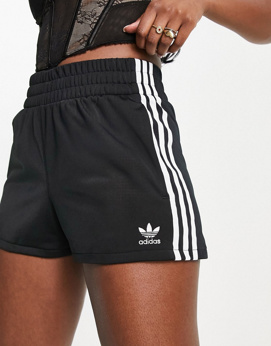 adidas Originals adicolor three stripe high waisted shorts in black