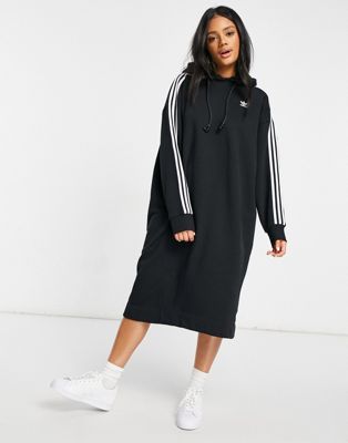 adidas Originals adicolor three stripe hoodie dress in black | ASOS