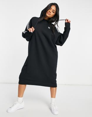 adidas originals black three stripe hoodie maxi dress