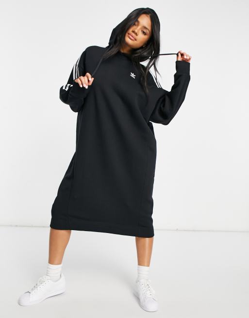 adidas Originals adicolor stripe hoodie dress in black ASOS