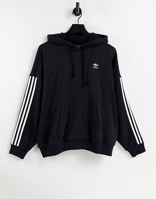 adidas Originals adicolor three stripe hoodie in black