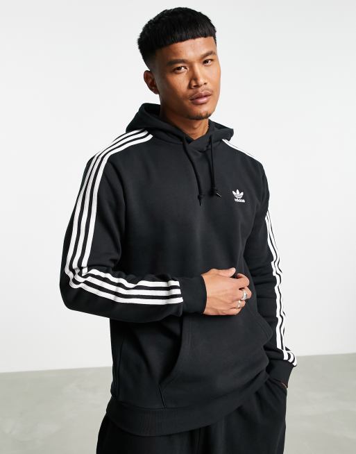 adidas Originals adicolor three stripe hoodie in black