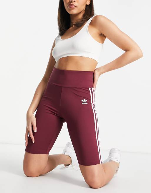 adidas Originals adicolor three stripe legging shorts in crimson