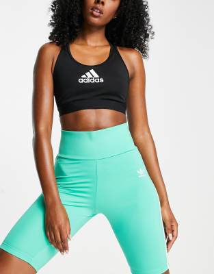 Adidas Originals Adicolor Three Stripe Legging Shorts In Green In Green