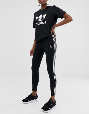 adidas originals three stripe leggings with vintage logo in black