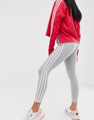 adidas originals adicolor three stripe leggings in grey heather