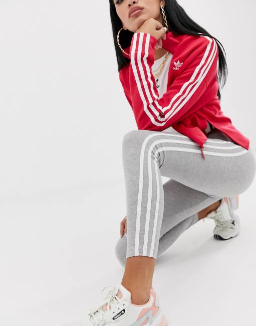 adidas Originals adicolor three stripe leggings in grey heather