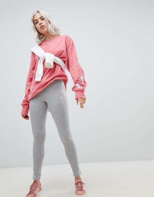 Adidas originals three stripe leggings in pink outlet
