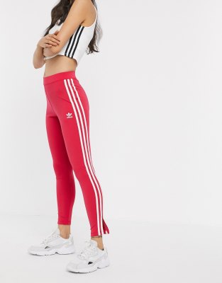 adidas training three stripe leggings in dark pink