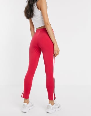 adidas training three stripe leggings in dark pink