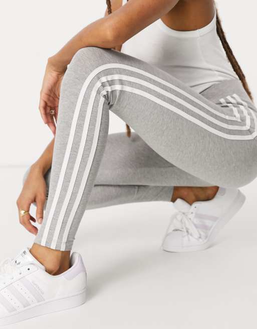 Adidas grey three stripe leggings cheap
