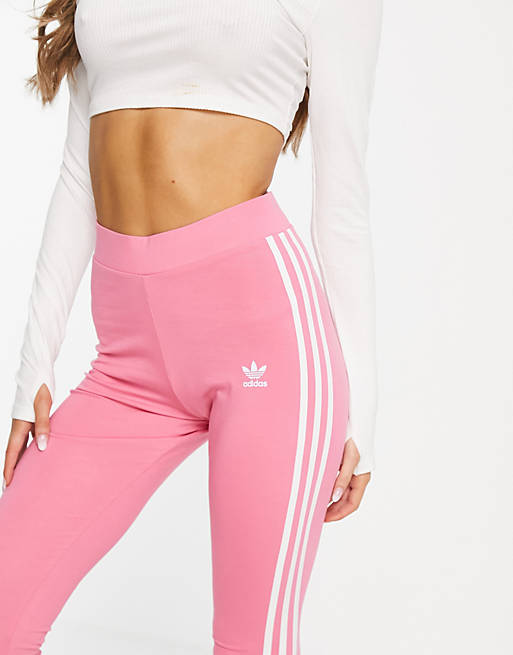 adidas Originals adicolor three stripe logo leggings in pink | ASOS