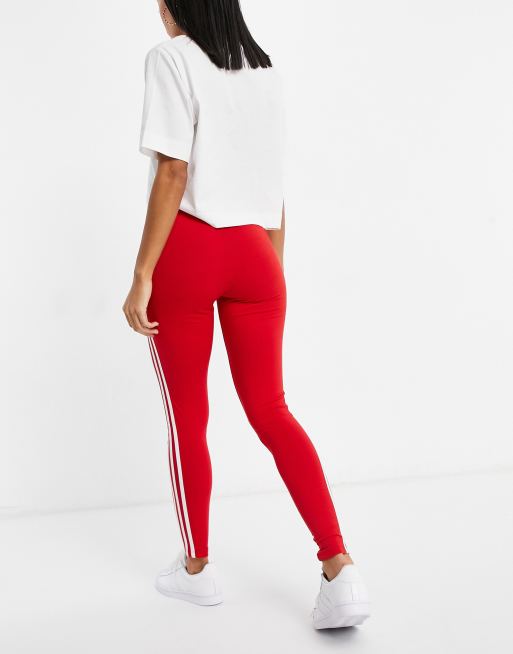 adidas Originals adicolor three stripe logo leggings in red