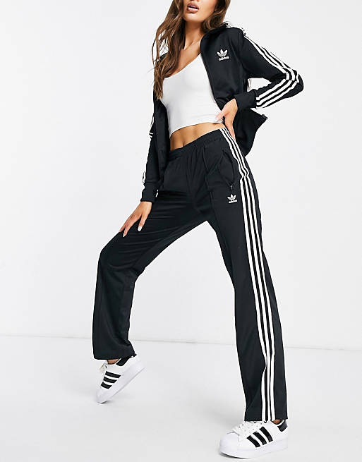 adidas Originals adicolor three stripe logo straight fit track pants in  black | ASOS