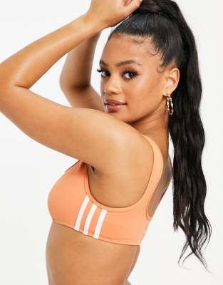 adidas Originals adicolor three stripe logo zip up bikini top in hazy copper - ASOS Price Checker