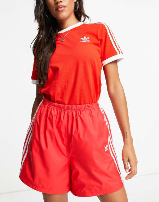 adidas Originals adicolor three stripe long length shorts in red ASOS