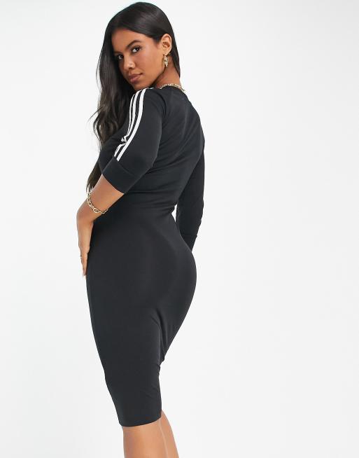 adidas Originals adicolor three stripe long sleeve dress in black